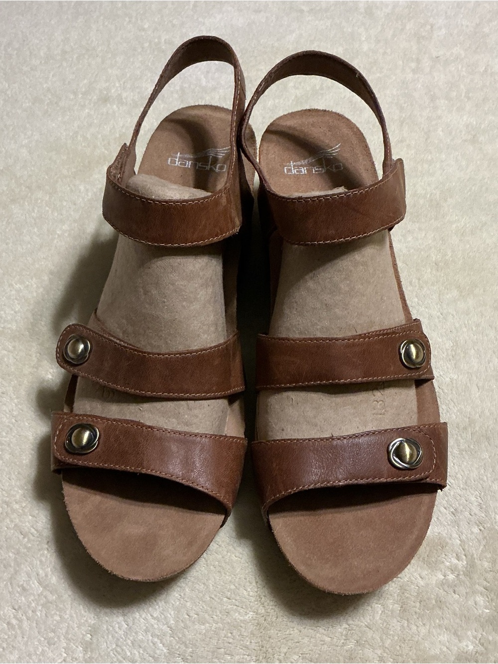 Dansko Women’s Brown Leather Three-Strap Slingback Sandals